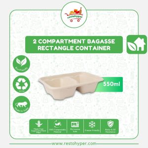 Bagasse Rectangle Container - 2CP 550ml