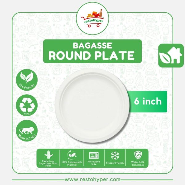 bagasse round plate 6 inch