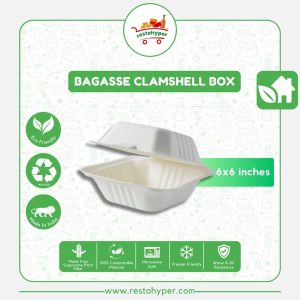 bagasse clamshell box 6 inches